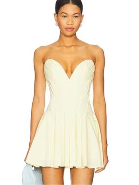 Superdown Carmela Strapless Dress Yellow Sweetheart Mini bustier Revolve L